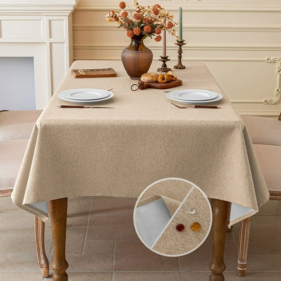Leodye Water & Stain Resistant Farmhouse Table Cloth, Washable Burlap Textured Table Covers for Kitchen Dining Party