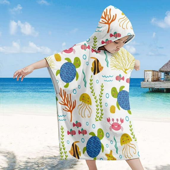 Leodye Wearable Hooded Beach Towels for Kids, Poncho Beach Towels for Boys Girls, Swimming Towels Hooded Towels for Toddler Kids 2-10