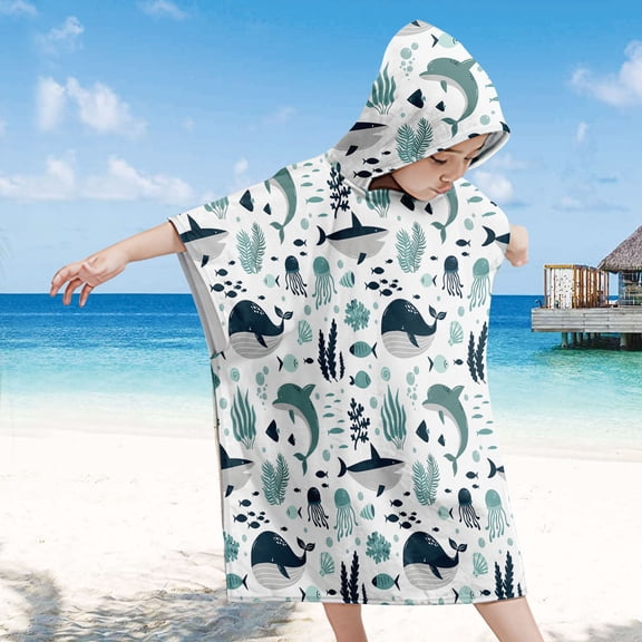 Leodye Wearable Hooded Beach Towels for Kids, Poncho Beach Towels for Boys Girls, Swimming Towels Hooded Towels for Toddler Kids 2-10