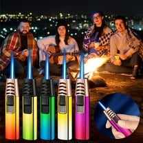 Leodye Windproof Straight Torch Blue Flame Lighter Butane Torch Turbine Torcher Inflatable Gas Windproof Lighter Refillable Butane Lighter for Outdoor