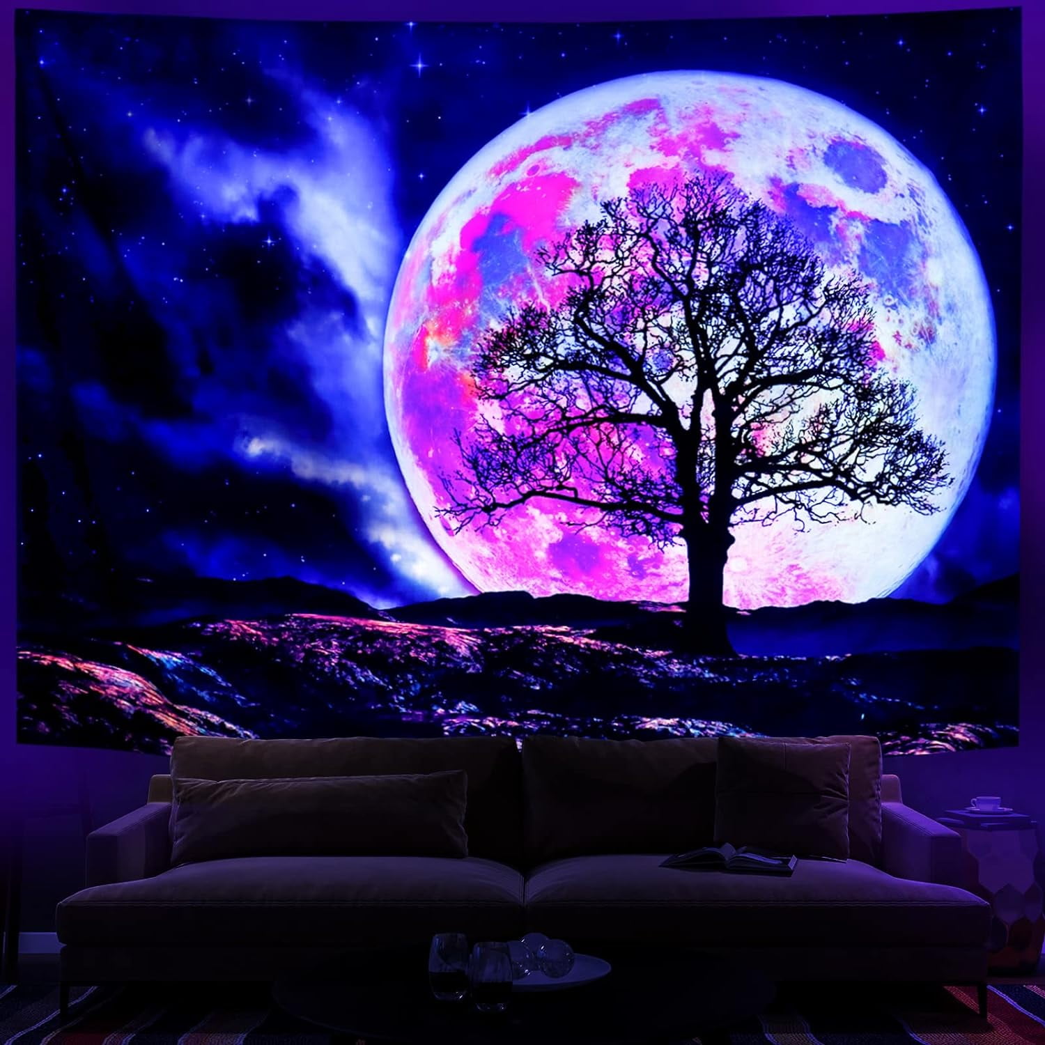 Leofanger Blacklight Moon Tapestry UV Reactive Galaxy Space Tapestry ...