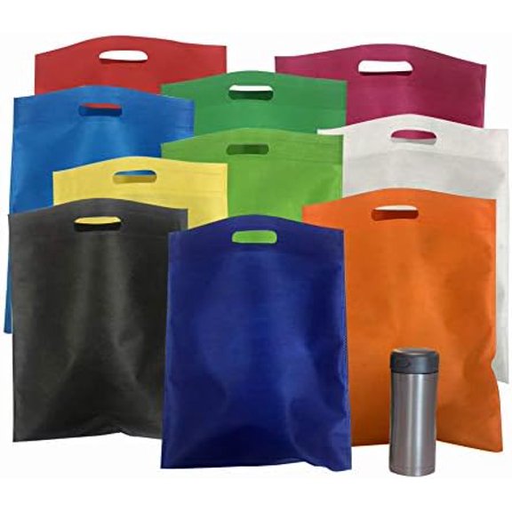 Leofi Bulk 50 Pack Mega 15" x 16" Cutout Handle Tote Assortment - Ideal Grocery Shopping, Treat, Trade Shows, Gift or Everyday Bags$$Home Decor, Kitchen, & Other