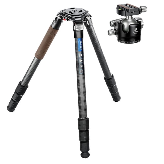 Leofoto LN-404C Heavy Duty Carbon Fiber Tripod with 100mm Bowl, LH-55 Low-Profile Ball Head, 50kg Load Capacity, Arca-Type Quick Release, Carrying Case Included (LN-404C-LH-55-55MM)