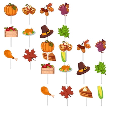 Leojiow 2Pcs 12 Thanksgiving Cupcake Toppers Pumpkin Maple Toppers Fall Themed Turkey Cake Picks Autumn Cake Toppers Thanksgiving Cupcake Toppers One Size