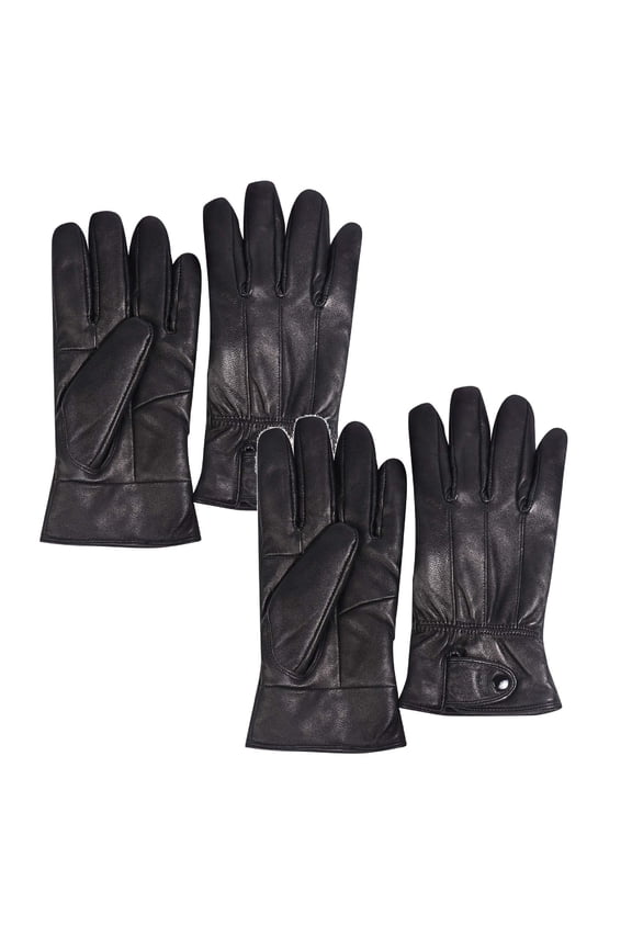 2Pcs Mens Winter Black Leather Gloves For Driving Dress Real Sheepskin Leather Warm Fleece Lined Gloves One Size