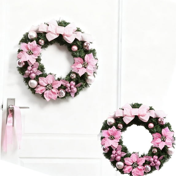 Leojiow 40 Inch Wreath Greenery For Front Door Indoor Outdoor Window Mantel Holiday 40X40Cm Pink