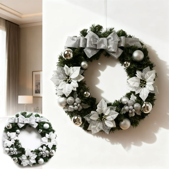 Leojiow 40 Inch Wreath Greenery For Front Door Indoor Outdoor Window Mantel Holiday 40X40Cm White
