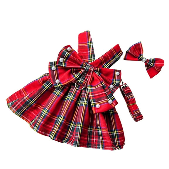 Leojiow Cute And Stylish Plaid Print Dog Harness Dress With Bowknot For Small Dogs For Indoor And Outdoor Use Available In Various Sizes Xl Red