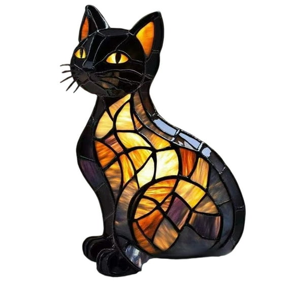 Leojiow Lamp Stained Retro Cats Stained Resin Tabletop Night Light 3D Cute Pet Led Table Light For Pet Lovers White 17Cm