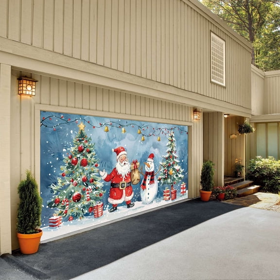 Leojiow The Merry Christmas Christmas The Background Christmas Party Santa Photography Christmas Garage Door Background Party Decoration 7 * 16 Ft! One Size B