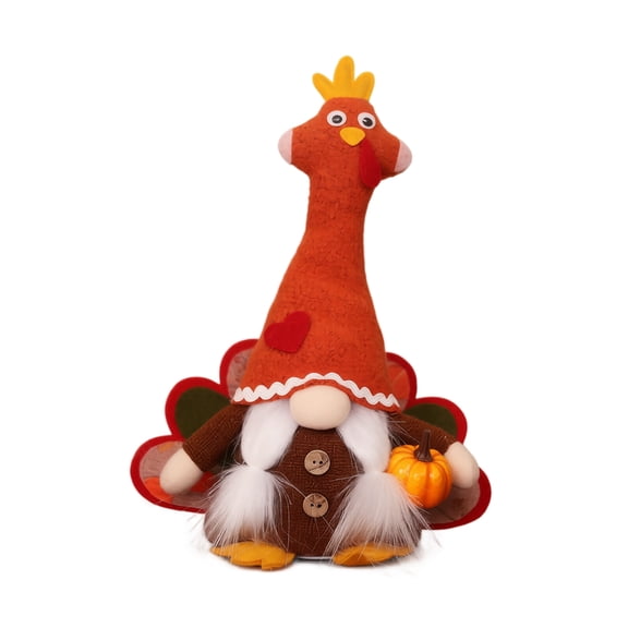 Leomeo Thanksgiving Turkey Gnome Plush Doll, Brown Pilgrim Hat Design, Fall Harvest Faceless Figurine for Tabletop Decor