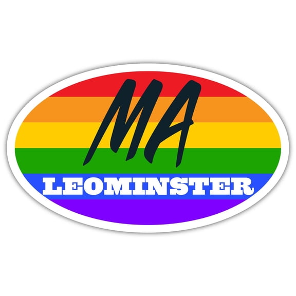 Leominster MA Massachusetts Worcester County Rainbow Pride Flag 6 Stripes Pride Flag Euro Decal Bumper Sticker 3M Vinyl 3" x 5"