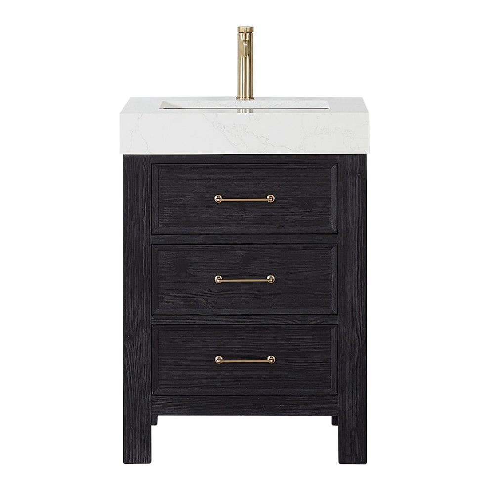 Leon 24'' Black Fir Wood Bathroom Vanity with White Marble Top