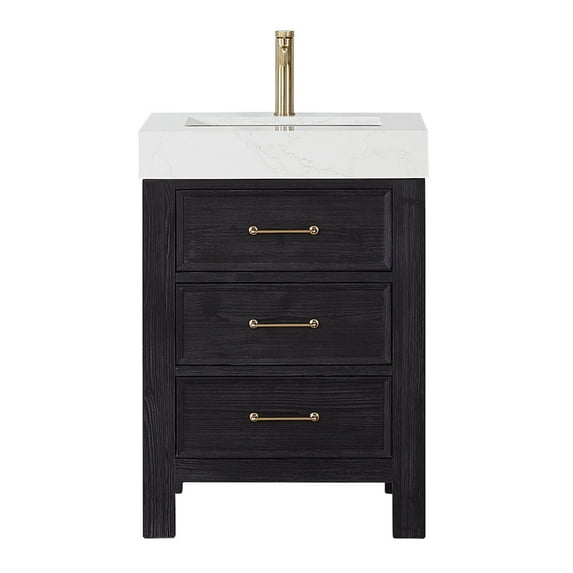 Leon 24" Single Bathroom Vanity in Fir Wood Black w/Lightning White Composite