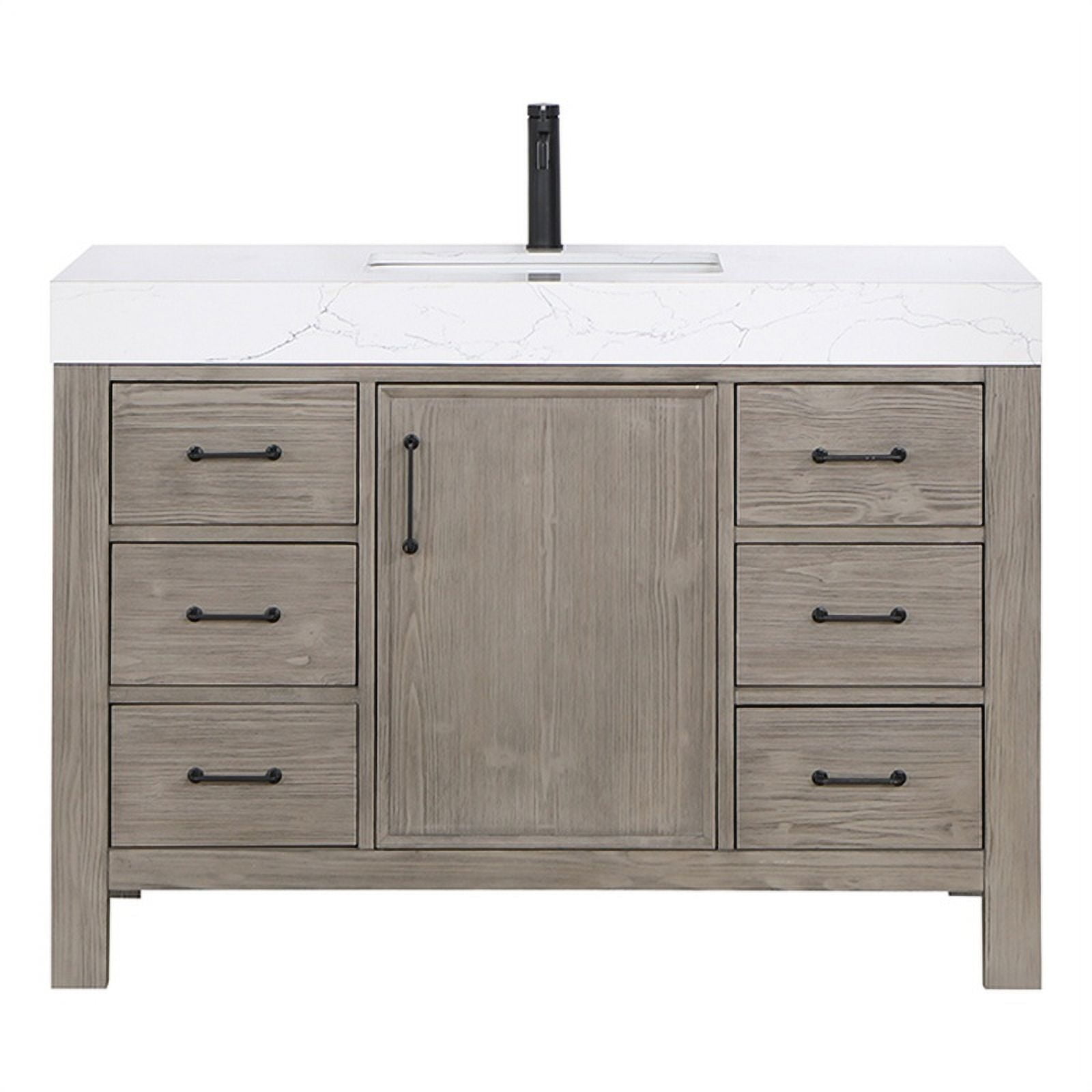 Leon 48" Bathroom Vanity in Fir Wood Grey with Composite top in ...