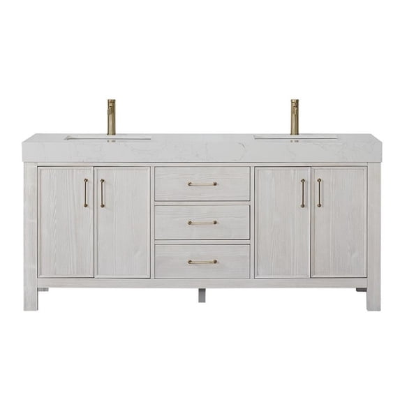 Leon 72"in. Double Bathroom Vanity in Washed White w/Lightning White Composite