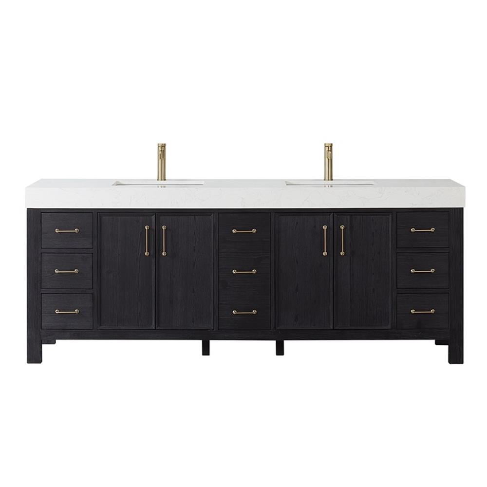 Leon 84" Black Fir Wood Double Vanity with White Stone Top
