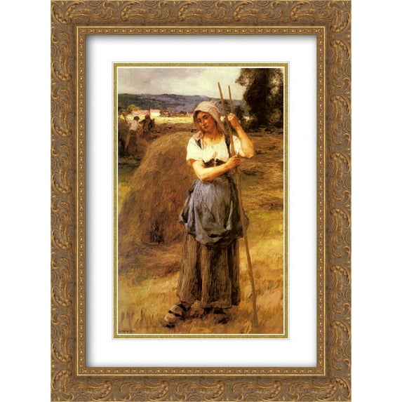 Leon Augustin L'Hermitte 2x Matted 20x24 Gold Ornate Framed Art Print 'La Faneuse'