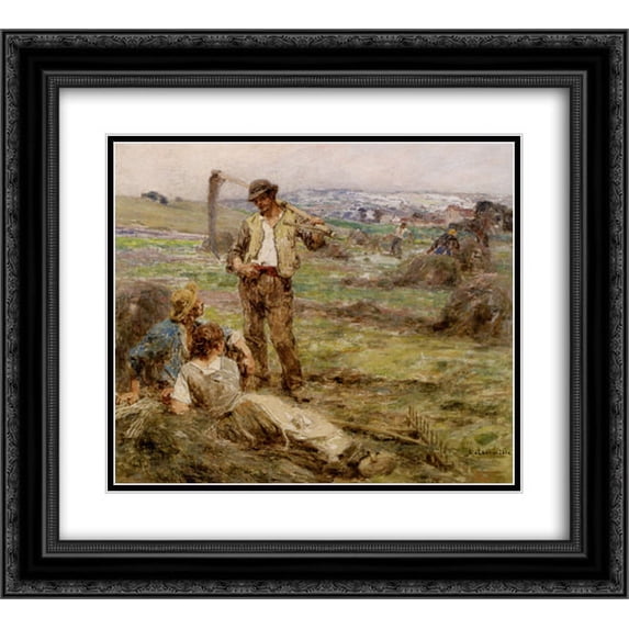 Leon Augustin L'Hermitte 2x Matted 24x20 Black Ornate Framed Art Print 'Repos pendant la fenaison'