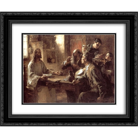 Leon Augustin L'Hermitte 2x Matted 24x20 Black Ornate Framed Art Print 'Supper at Emmaus'