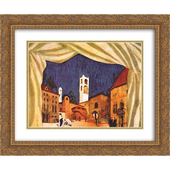 Leon Bakst 2x Matted 24x20 Gold Ornate Framed Art Print 'Les femmes de bonne humeur - set design '