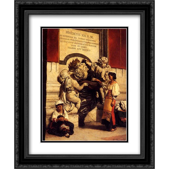 Leon Bonnat 2x Matted 20x24 Black Ornate Framed Art Print 'Fountain By The Cathredral Of St. Peter In Rome'