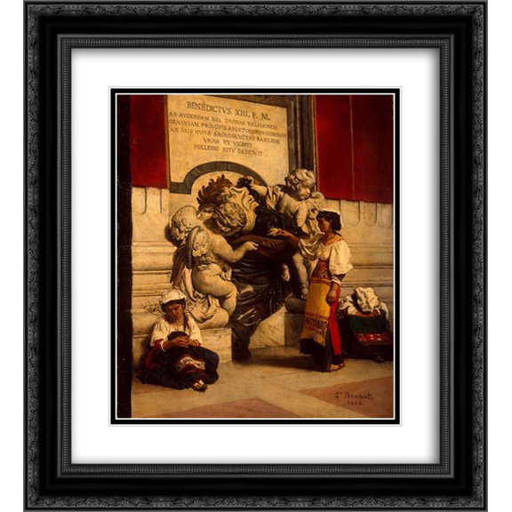 Leon Bonnat 2x Matted 20x24 Black Ornate Framed Art Print 'Fountain by St Peters Basilica in Rome'