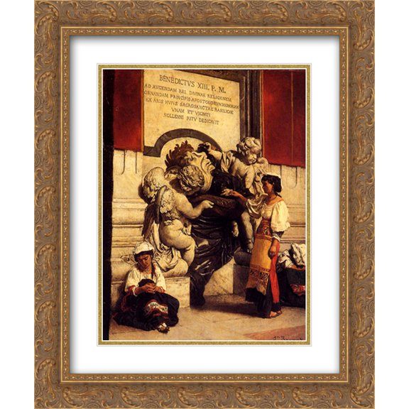 Leon Bonnat 2x Matted 20x24 Gold Ornate Framed Art Print 'Fountain By The Cathredral Of St. Peter In Rome'
