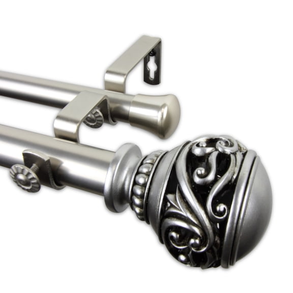 Leon Double Curtain Rod 1" OD 120-170 inch - Satin Nickel