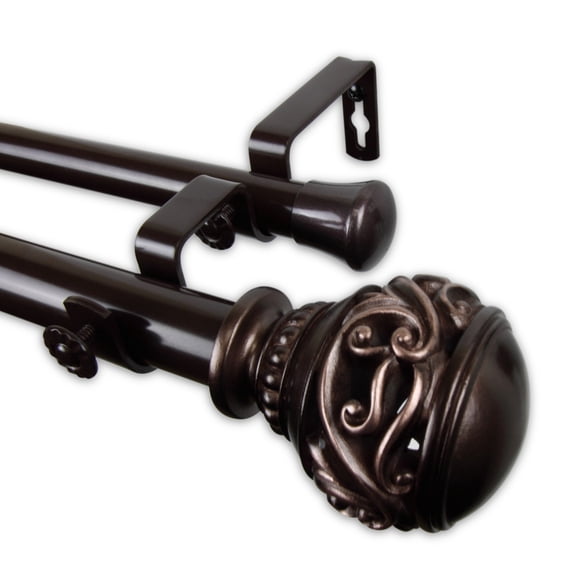 Leon Double Curtain Rod 1" OD 66-120 inch - Bronze