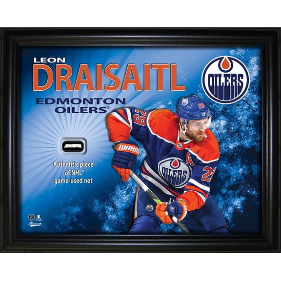 Leon Draisaitl 16x20 PhotoGlass Frame with Authentic NHL Game-Used Net Edmonton Oilers