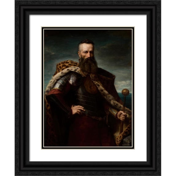Leon Kapliński 15x18 Black Ornate Wood Framed Double Matted Museum Art Print Titled - Portrait of Hetman Stefan Czarniecki (1863)