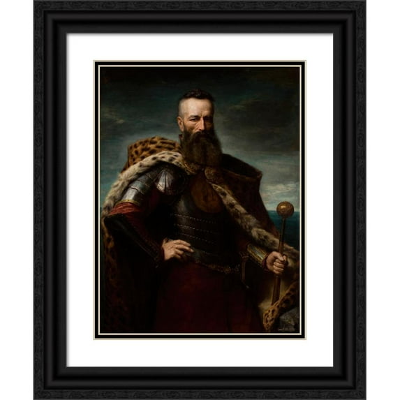 Leon Kapliński 19x24 Black Ornate Framed Double Matted Museum Art Print Titled: Portrait of Hetman Stefan Czarniecki (1863)