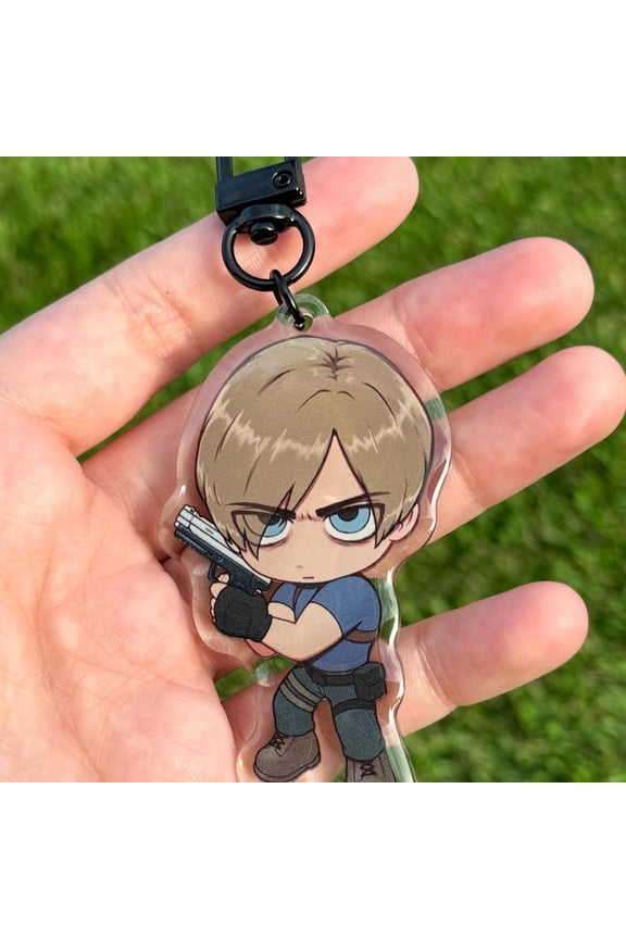 Leon Kennedy Acrylic Epoxy Charm || Resident Evil 4 RE4R RE4 Horror Cute Kawaii Anime Keychain Chibi (1 keychain)