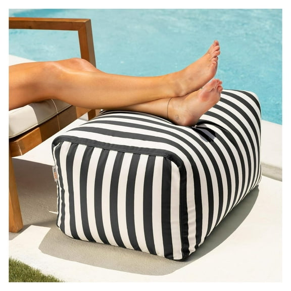 Leon Outdoor Bean Bag Ottoman, Black & White Stripes