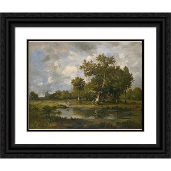 Leon Richet 24x20 Black Ornate Framed Double Matted Museum Art Print Titled: Bach Landscape with Hikin
