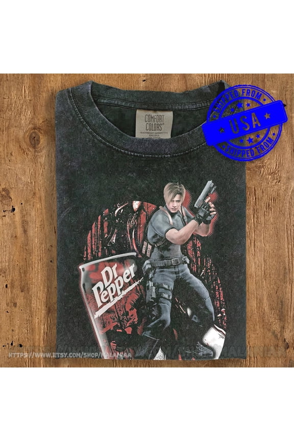 Leon S. Kennedy Resident Evil Vintage Shirt, Dr Pepper Meme T-Shirt, RE4 Remake Aesthetic Tee, Retro Gamer Gift, Biohazard