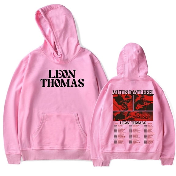 Leon Thomas III Mutts Don't Heel Tour Merch Hoodie Unisex Fashion Long Sleeve Casual Sweatshirt,XL,Pink