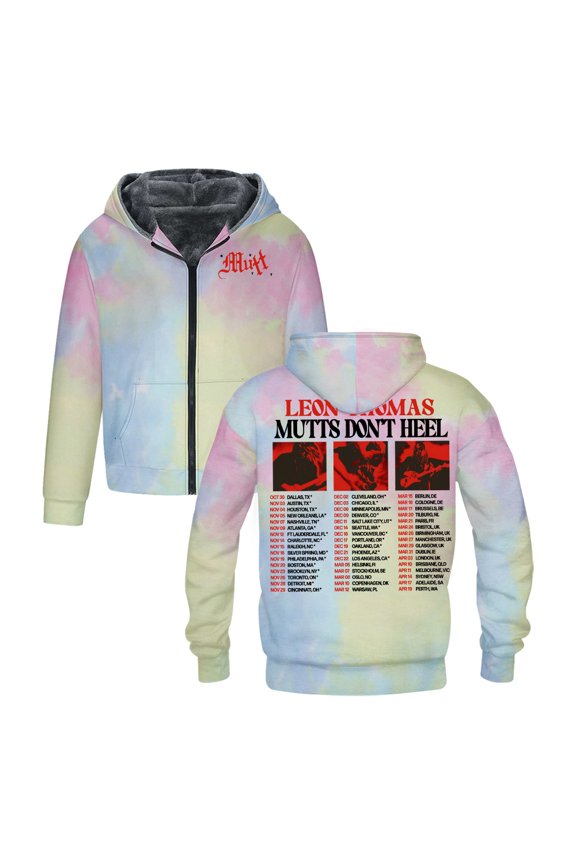 Leon Thomas Mutts Don‘t Heel Tour 2025 Zipper Hoodie Long Sleeve Jacket Parkas Women Men Outerwear Coat
