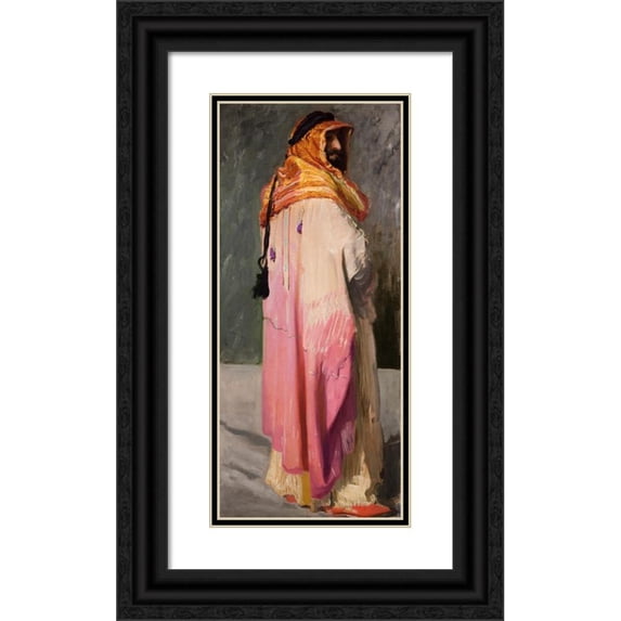 Leon Wyczółkowski 10x18 Black Ornate Wood Framed Double Matted Museum Art Print Titled - Portrait of Feliks Jasieński Dressed as a Bedouin (1906-1910)