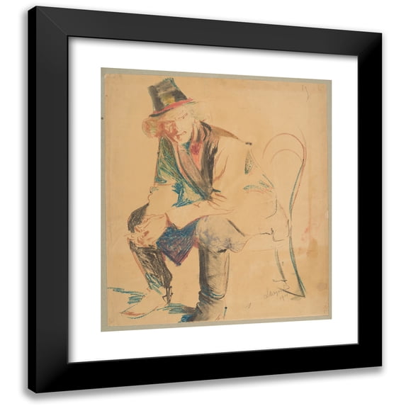 Leon Wyczółkowski 12x14 Black Modern Framed Museum Art Print Titled - Cracow Peasant Sitting in a Chair (1901)