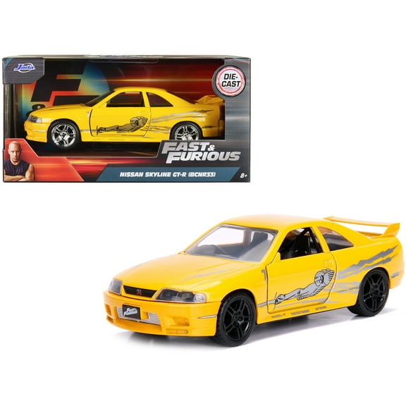 Leon's Nissan Skyline GT-R (BCNR33) Yellow Metallic with Graphics "Fast & Furious" Series 1/32 Diecast Model Car by Jada