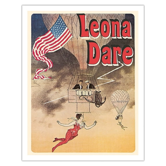 Leona Dare Queen of the Antilles - Trapeze Artist - Vintage Circus Poster by Jules Chéret c.1890 - Fine Art Matte Paper Print (Unframed) 11x14in