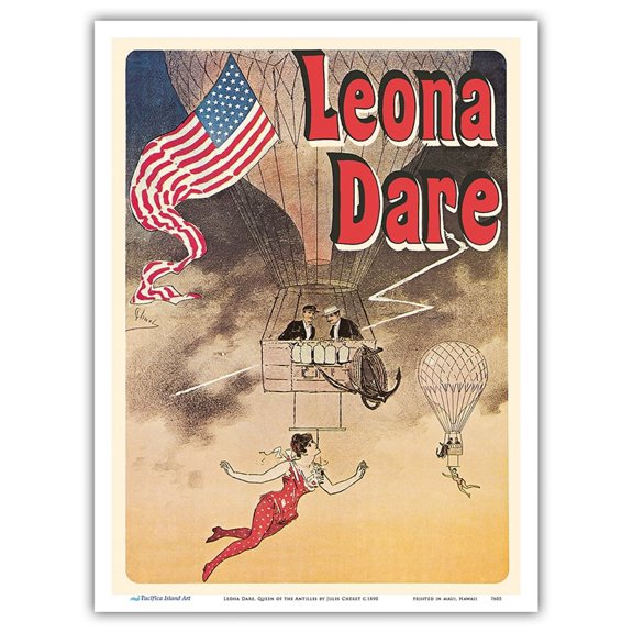Leona Dare Queen of the Antilles - Trapeze Artist - Vintage Circus Poster by Jules Chéret c.1890 - Master Art Print (Unframed) 9in x 12in