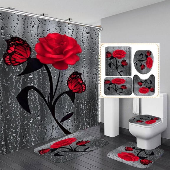 Leonard 4pcs Shower Curtain Sets Shower Curtain Sets with Rugs Bathroom Sets Shower Curtain Set Shower Curtain Sets with Rugs and Towels Bathroom Curtain Bathroom Decor Sets Accessories