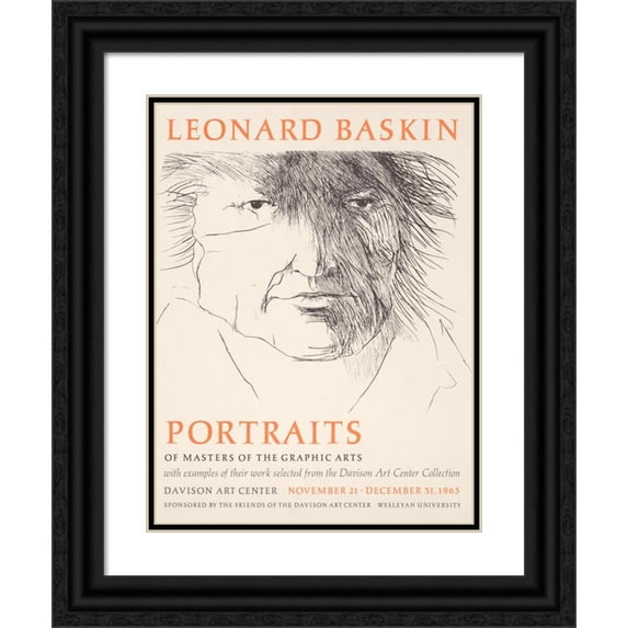 Leonard Baskin 15x18 Black Ornate Wood Framed Double Matted Museum Art Print Titled - Portraits of Masters of the Graphic Arts (1963)