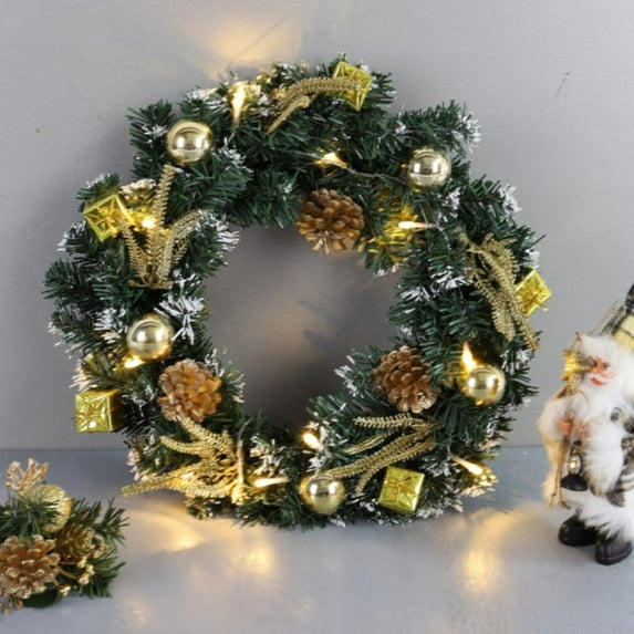 Leonard Christmas Wreath with Lights, Xmas Wreath for Front Door, Artificial Branches, Pine Cones, Red Berries and Mixed Decorations for Indoor and Outdoors