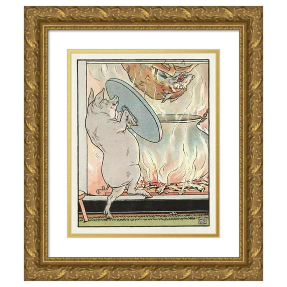 Leonard Leslie Brooke 20x24 Gold Ornate Framed and Double Matted Museum Art Print Titled - The Story of the Three Little Pigs Pl 8 (1904)