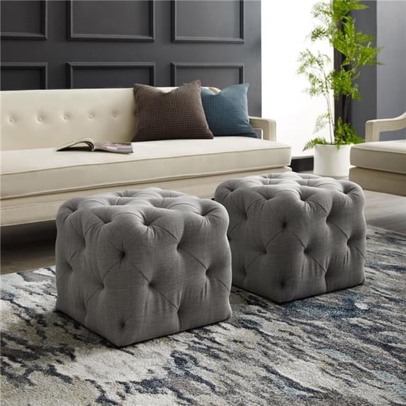 Leonard Linen Ottoman, Light Grey