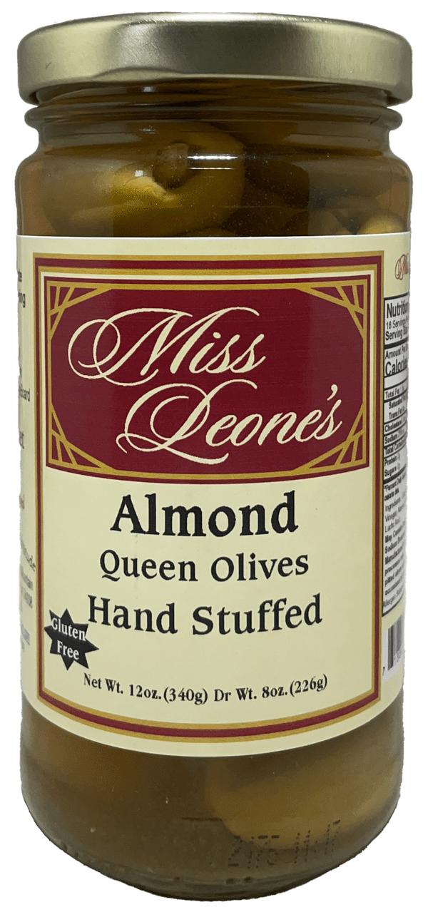 Leonard Mountain Miss Leone Almond Stuffed Queen Olives 12 oz, 3 Count - Allergen: Almonds